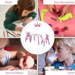 Homcom Estilo De Vida*- Conjunto Mesa + 2 Sillas infantiles Madera Princess