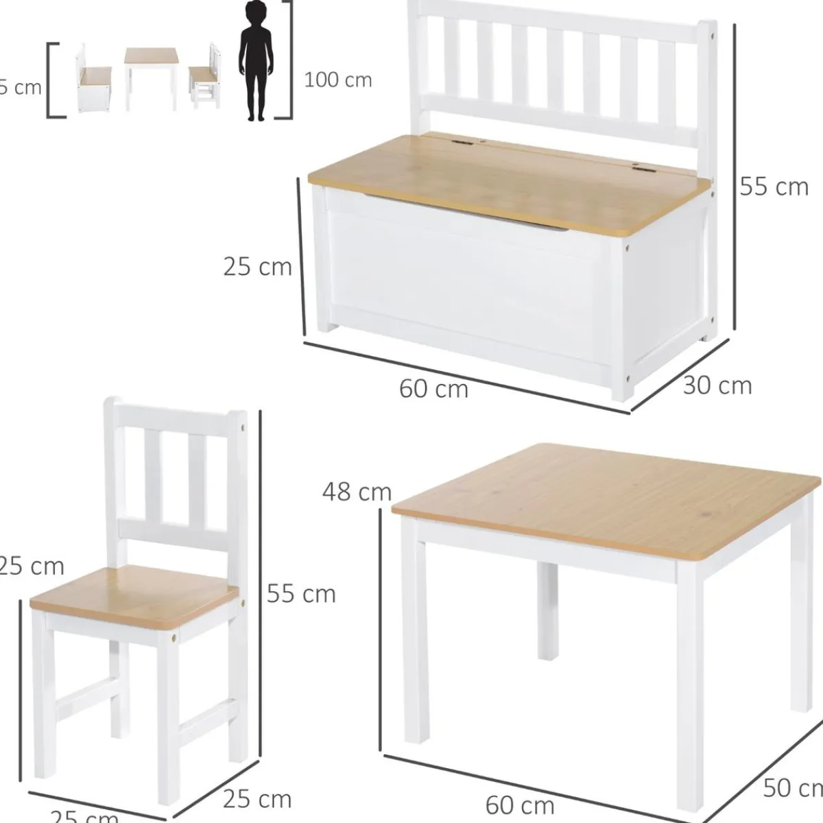 Homcom Entretenimiento·Hamacas Y Columpios|Estilo De Vida*- Conjunto Mesa + Banco + 2 sillas infantiles Madera