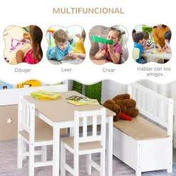 Homcom Entretenimiento·Hamacas Y Columpios|Estilo De Vida*- Conjunto Mesa + Banco + 2 sillas infantiles Madera