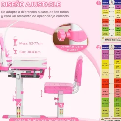 Homcom Estilo De Vida*- Conjunto Pupitre reclinable + Silla Rosa