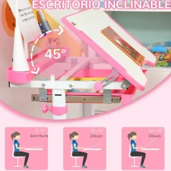 Homcom Estilo De Vida*- Conjunto Pupitre reclinable + Silla Rosa