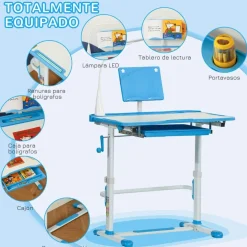 Homcom Estilo De Vida*- Conjunto Pupitre reclinable + Silla Azul
