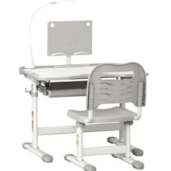 Homcom Estilo De Vida*- Conjunto Pupitre reclinable + Silla Gris con lámpara