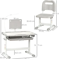 Homcom Estilo De Vida*- Conjunto Pupitre reclinable + Silla Gris con lámpara