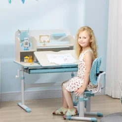 Homcom Estilo De Vida*- Escritorio con estante y silla ajustable Azul y Blanco