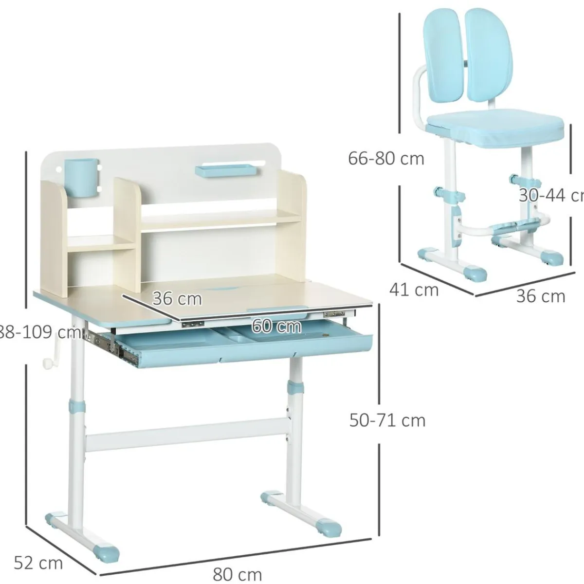 Homcom Estilo De Vida*- Escritorio con estante y silla ajustable Azul y Blanco