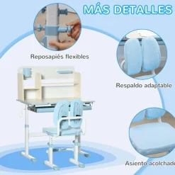 Homcom Estilo De Vida*- Escritorio con estante y silla ajustable Azul y Blanco