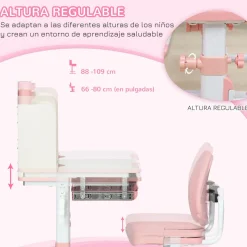 Homcom Estilo De Vida*- Escritorio con estante y silla ajustable Rosa y Blanco