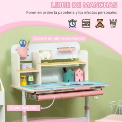 Homcom Estilo De Vida*- Escritorio con estante y silla ajustable Rosa y Blanco