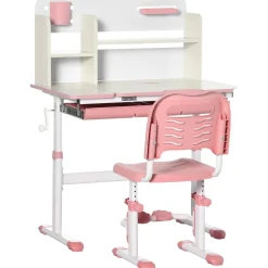 Homcom Estilo De Vida*- Escritorio con estante y silla con altura ajustable Blanco y Rosa