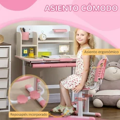 Homcom Estilo De Vida*- Escritorio con estante y silla con altura ajustable Blanco y Rosa