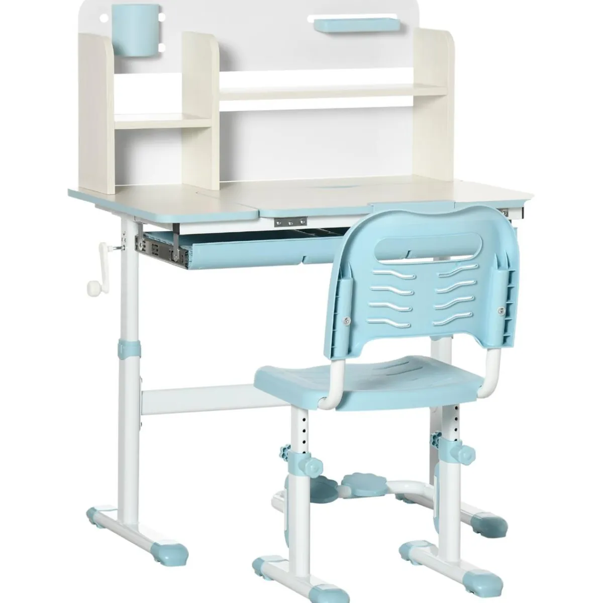 Homcom Estilo De Vida*- Escritorio con estante y silla ajustable Blanco y Azul