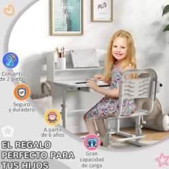 Homcom Estilo De Vida*- Escritorio y silla ajustable Gris y Blanco
