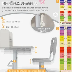 Homcom Estilo De Vida*- Escritorio y silla ajustable Gris y Blanco