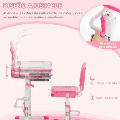 Homcom Estilo De Vida*- Escritorio y silla ajustables Rosa