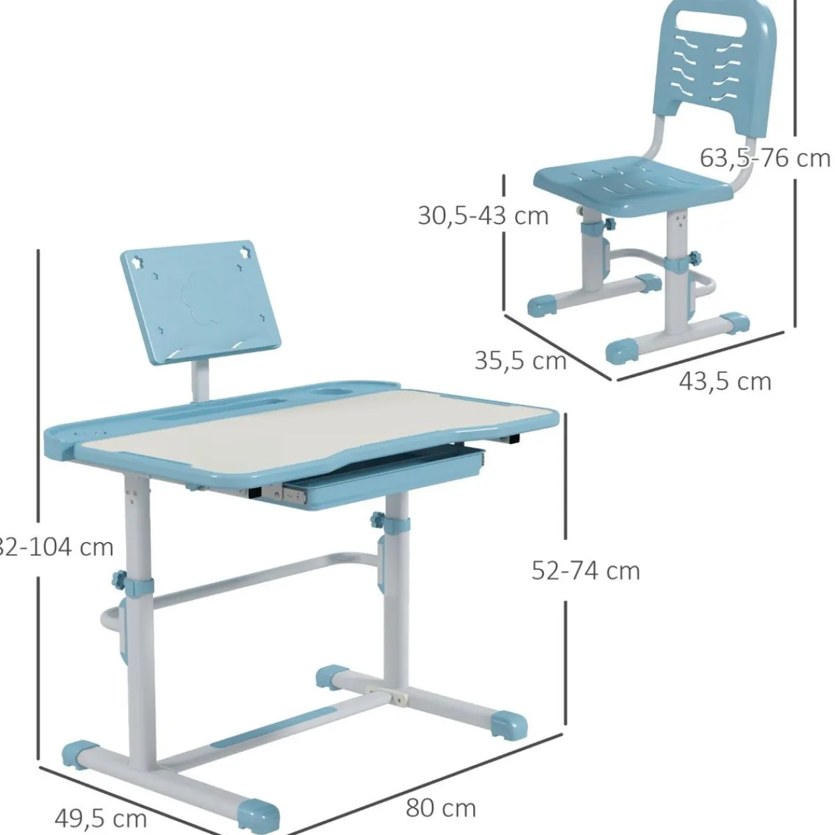 Homcom Estilo De Vida*- Escritorio y silla ajustable Azul y Blanco