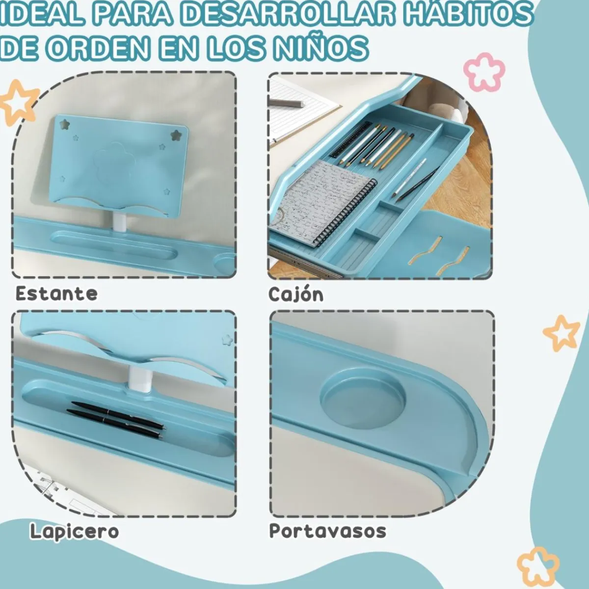 Homcom Estilo De Vida*- Escritorio y silla ajustable Azul y Blanco