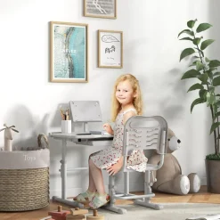 Homcom Estilo De Vida*- Escritorio y silla ajustable Gris y Blanco