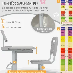 Homcom Estilo De Vida*- Escritorio y silla ajustable Gris y Blanco