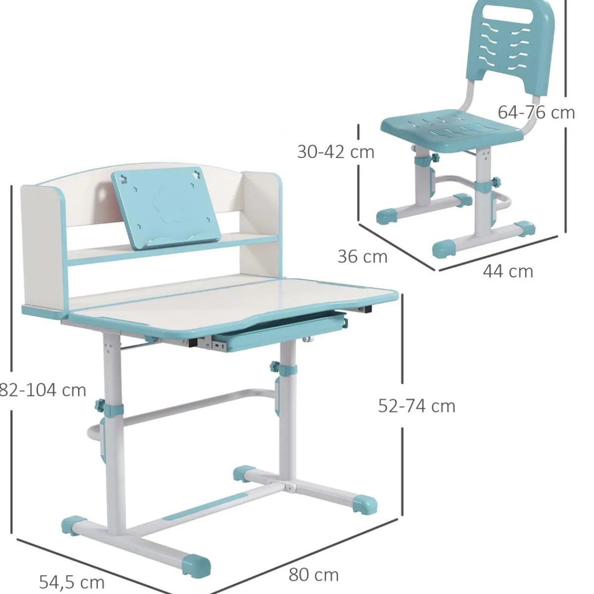 Homcom Estilo De Vida*- Escritorio y silla ajustable Azul y Blanco