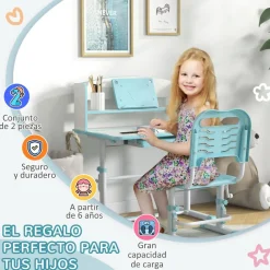 Homcom Estilo De Vida*- Escritorio y silla ajustable Azul y Blanco