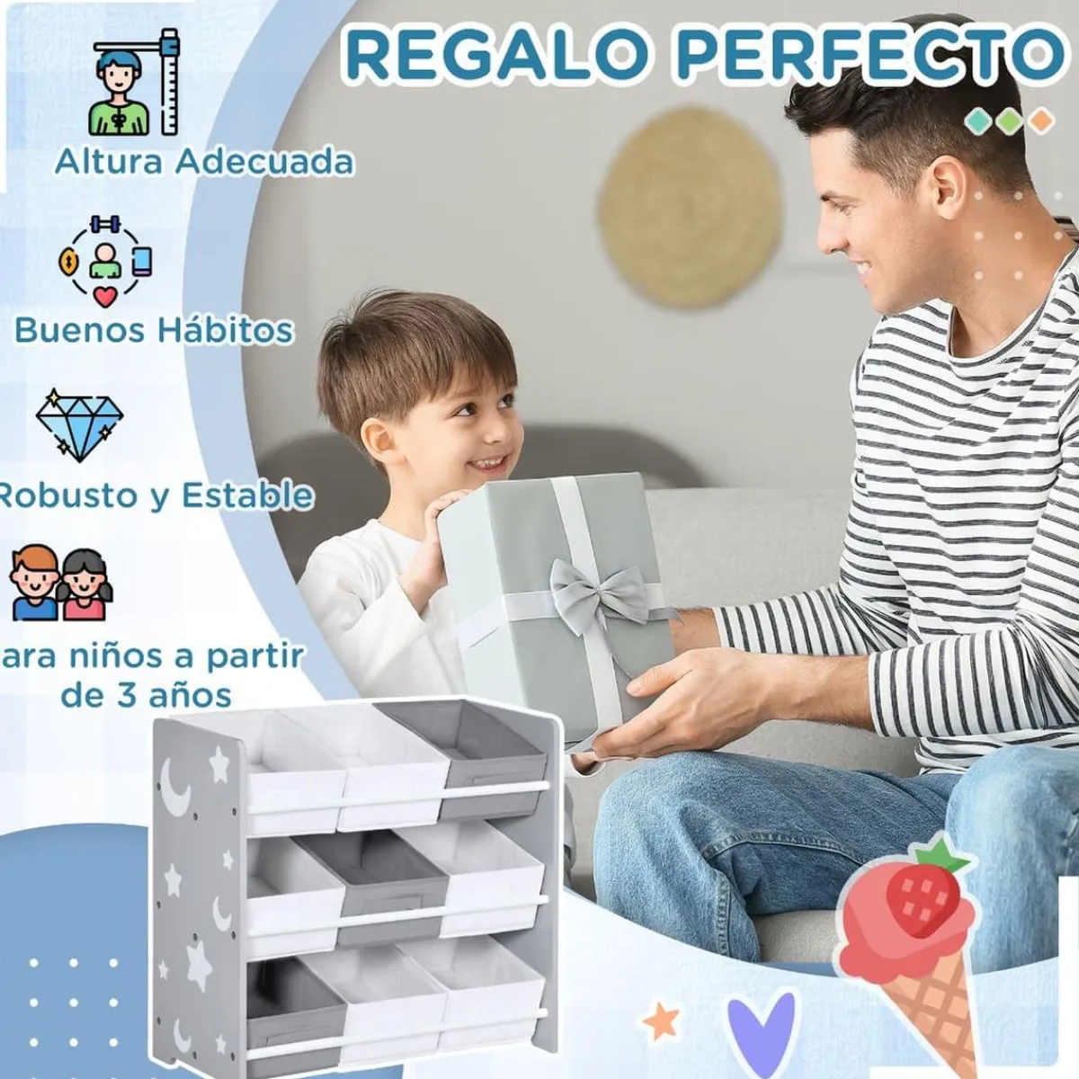 ZONEKIZ Estilo De Vida*Homcom - Estantería infantil con 9 cajas Gris