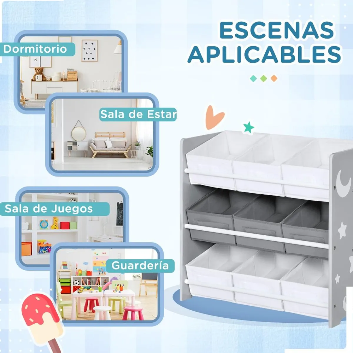 ZONEKIZ Estilo De Vida*Homcom - Estantería infantil con 9 cajas Gris