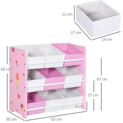 ZONEKIZ Estilo De Vida*Homcom - Estantería infantil con 9 cajas Rosa