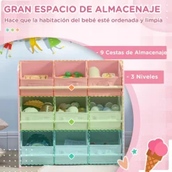 ZONEKIZ Estilo De Vida*Homcom - Estantería infantil con 9 cajas Rosa