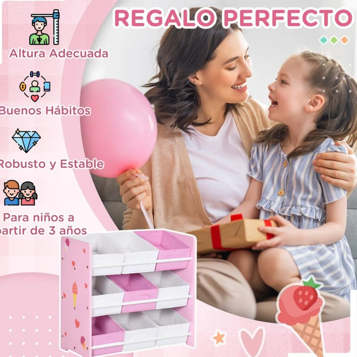 ZONEKIZ Estilo De Vida*Homcom - Estantería infantil con 9 cajas Rosa