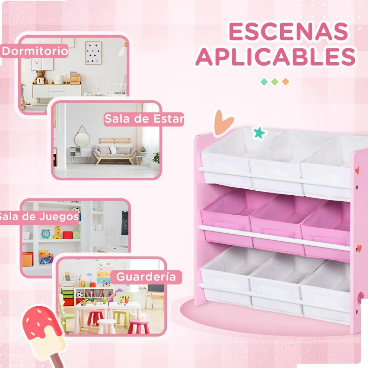 ZONEKIZ Estilo De Vida*Homcom - Estantería infantil con 9 cajas Rosa