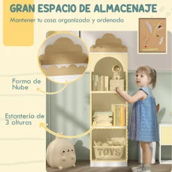 AIYAPLAY Estilo De Vida*Homcom - Estantería infantil 3 niveles Blanco y Natural