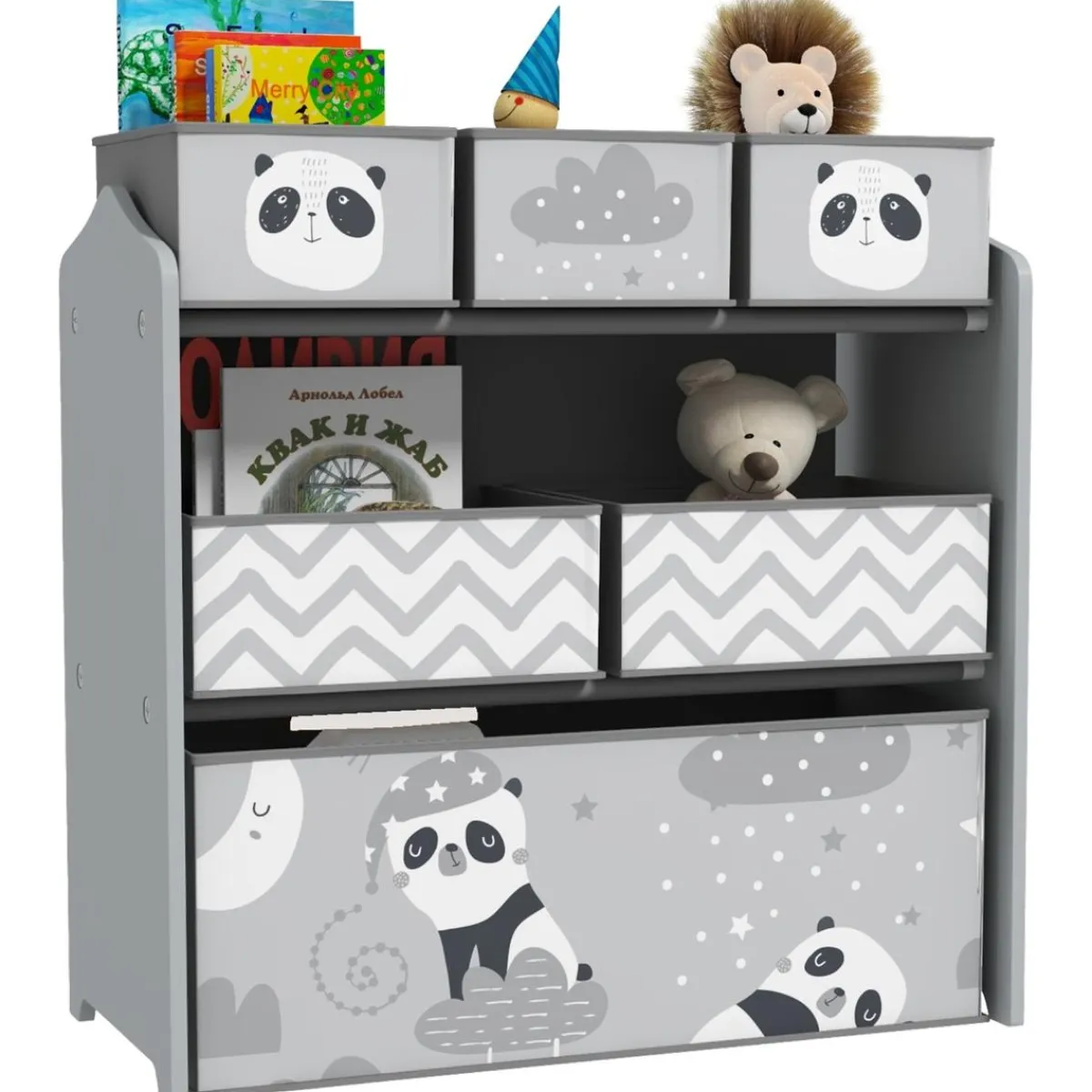 ZONEKIZ Estilo De Vida*Homcom - Estantería para juguetes 6 cajas tela Gris