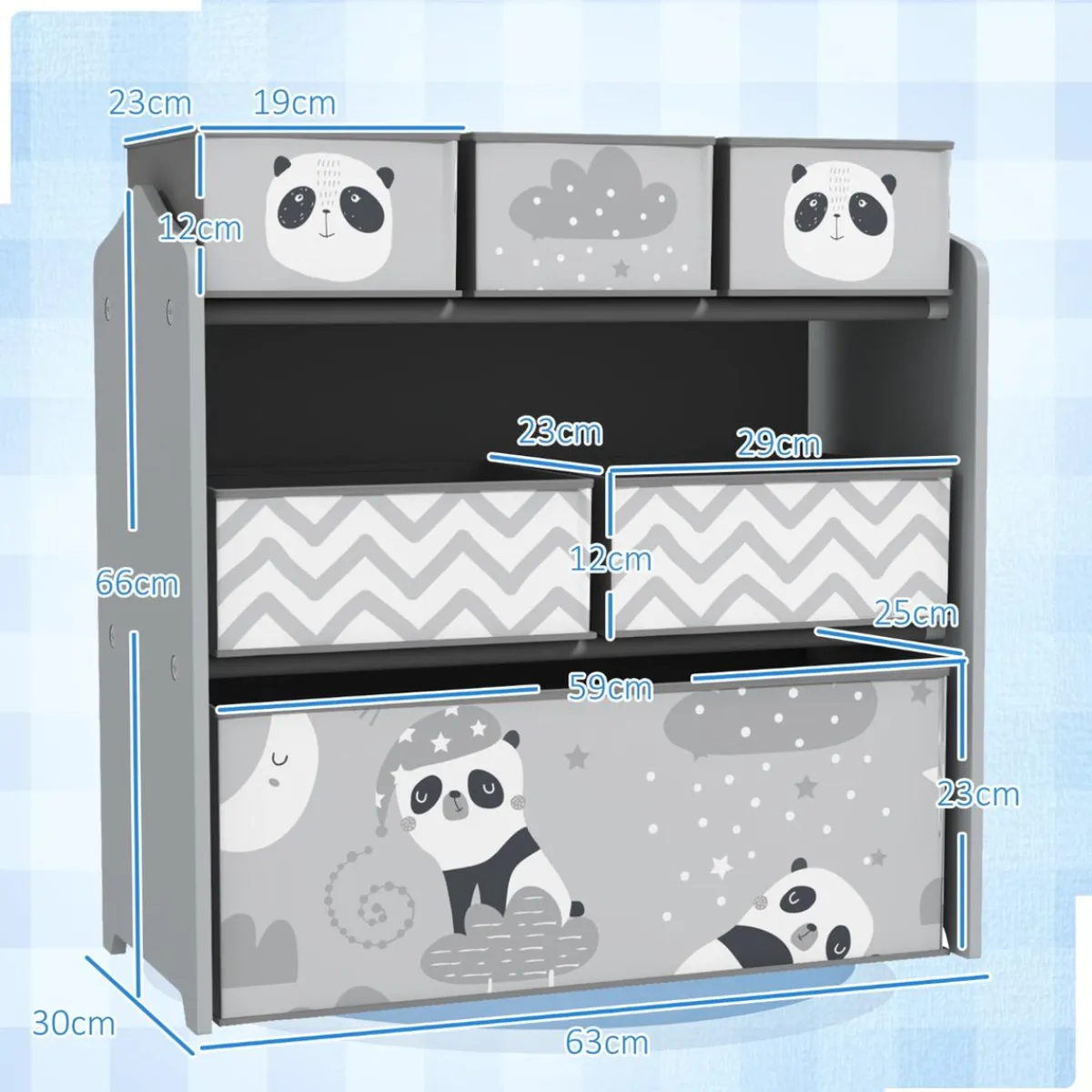 ZONEKIZ Estilo De Vida*Homcom - Estantería para juguetes 6 cajas tela Gris