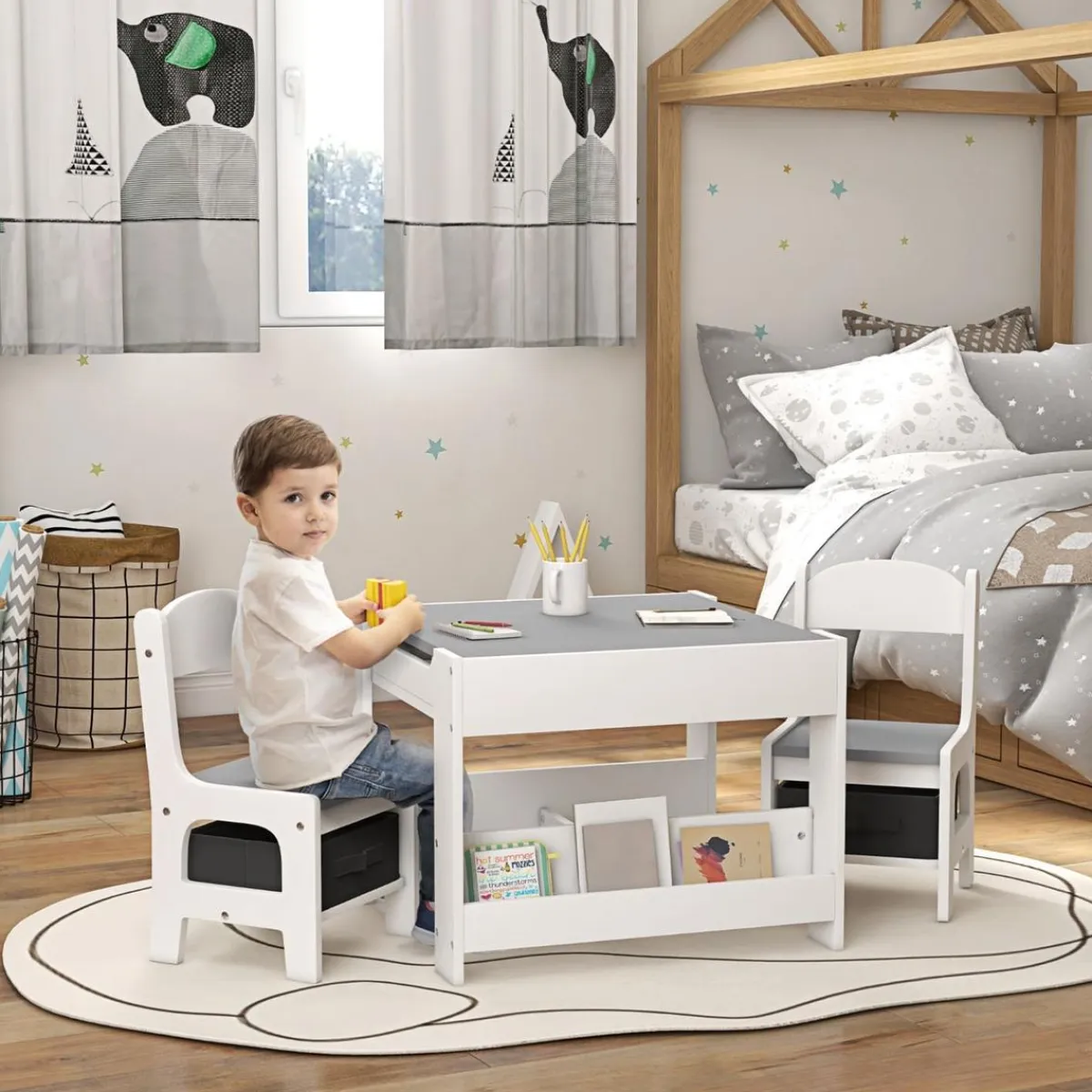 Homcom Estilo De Vida*- Mesa + 2 sillas infantiles Blanco
