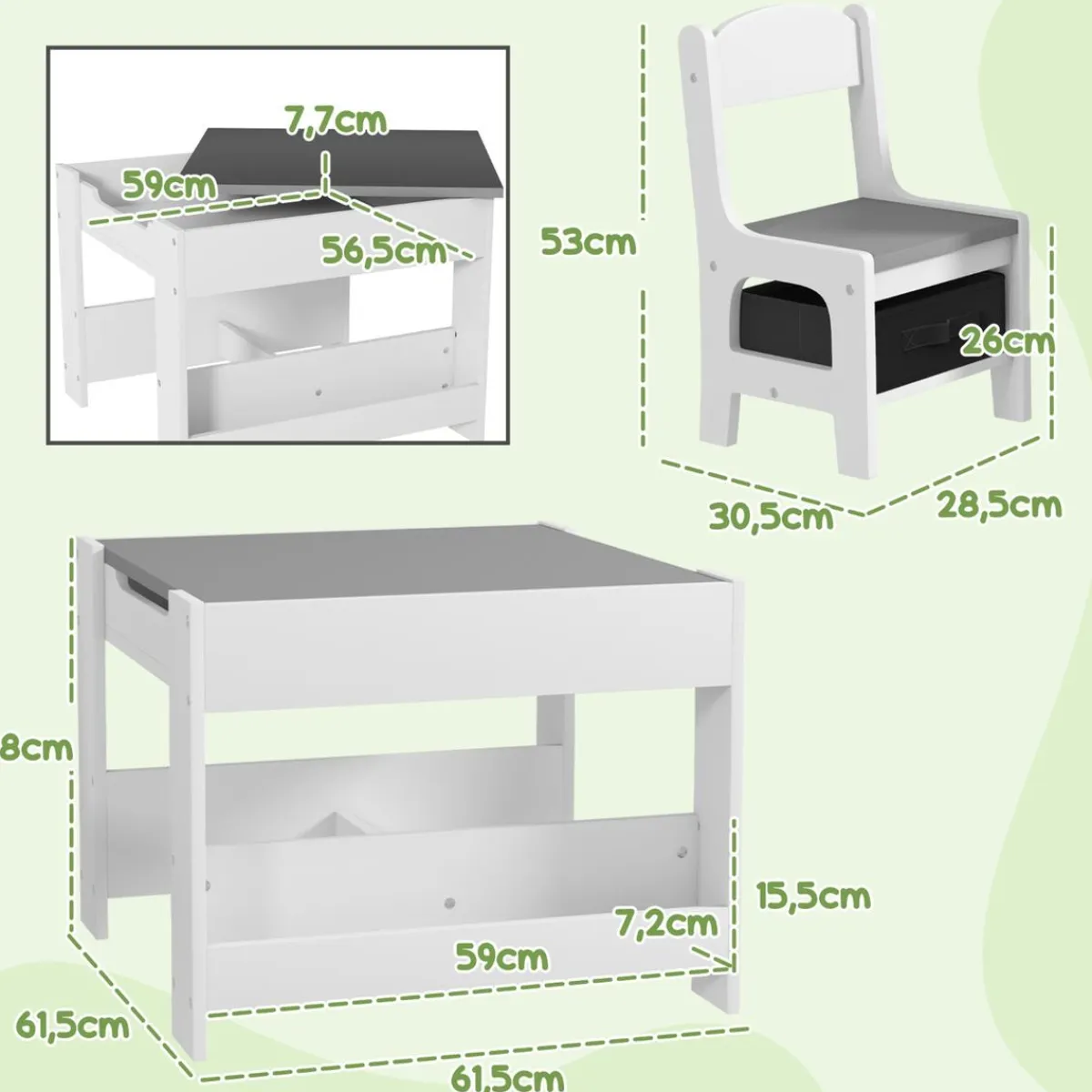 Homcom Estilo De Vida*- Mesa + 2 sillas infantiles Blanco