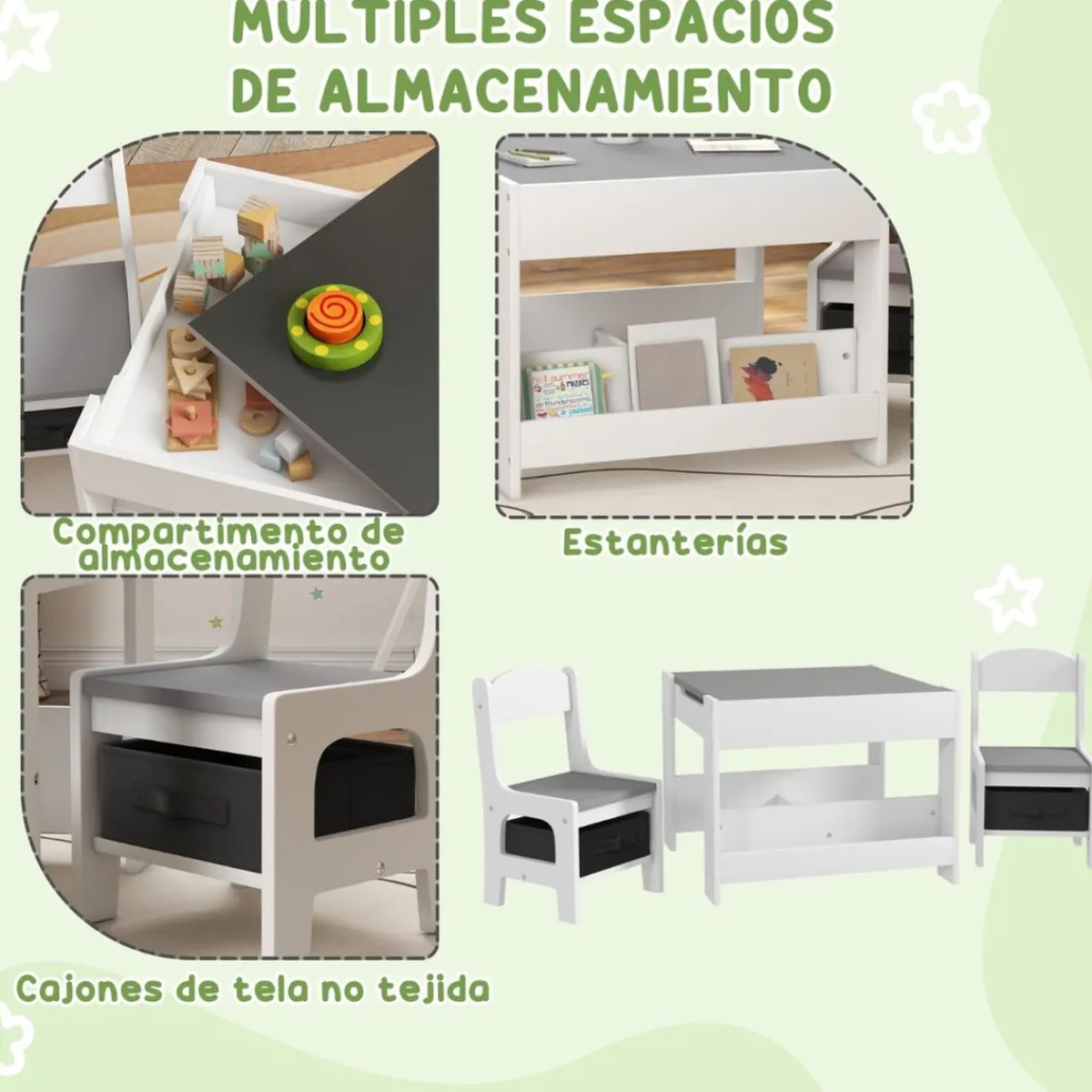 Homcom Estilo De Vida*- Mesa + 2 sillas infantiles Blanco