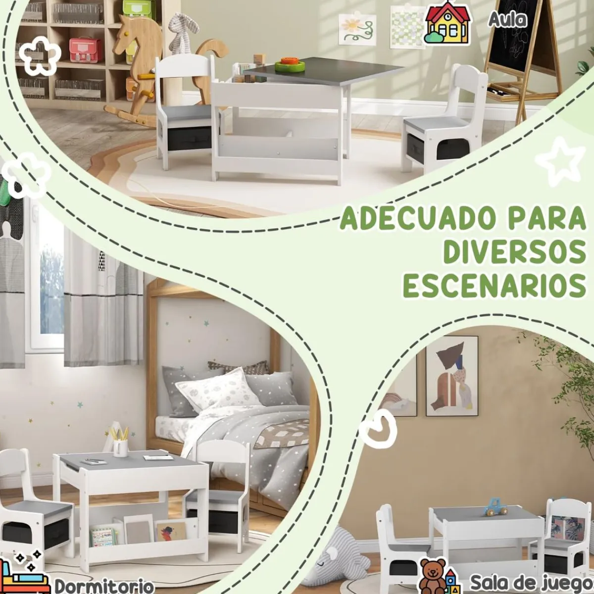 Homcom Estilo De Vida*- Mesa + 2 sillas infantiles Blanco