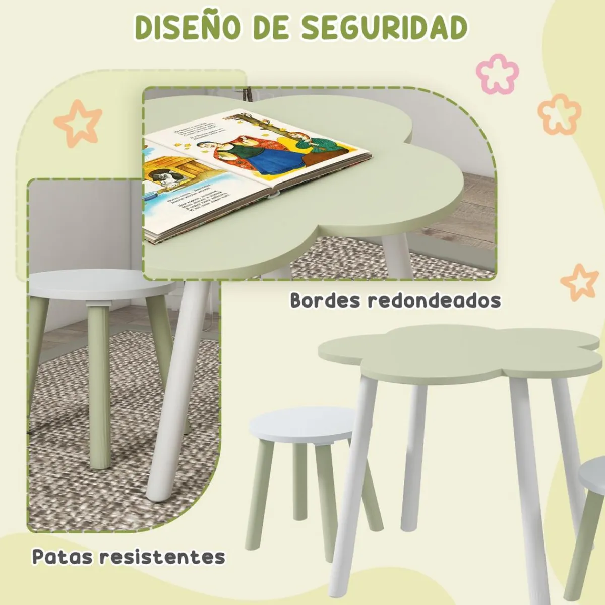 Homcom Estilo De Vida*- Mesa Flor y bancos Verde y Blanco