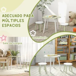Homcom Estilo De Vida*- Mesa Flor y bancos Verde y Blanco
