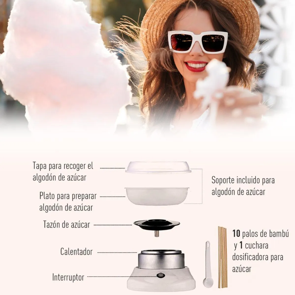 Homcom Figuras De Acción*- Máquina Blanca de Algodón de Azúcar