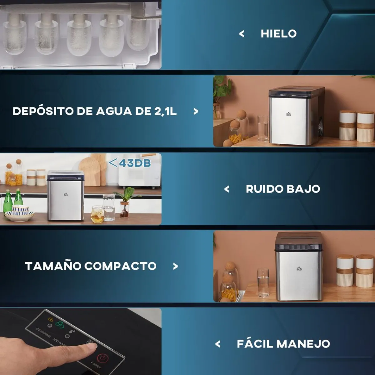 Homcom Figuras De Acción*- Máquina Hielo Plateada 105W