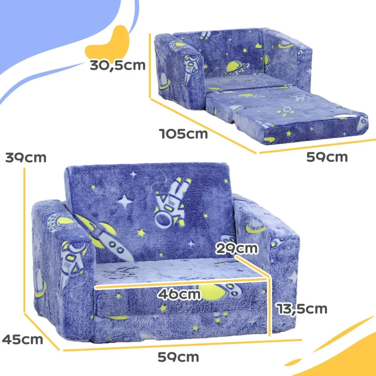 AIYAPLAY Estilo De Vida*Homcom - Sillón infantil Azul brilla en la oscuridad