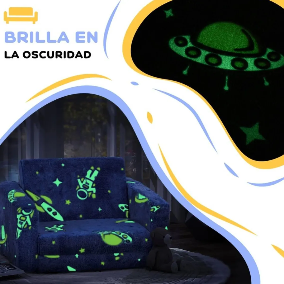AIYAPLAY Estilo De Vida*Homcom - Sillón infantil Azul brilla en la oscuridad