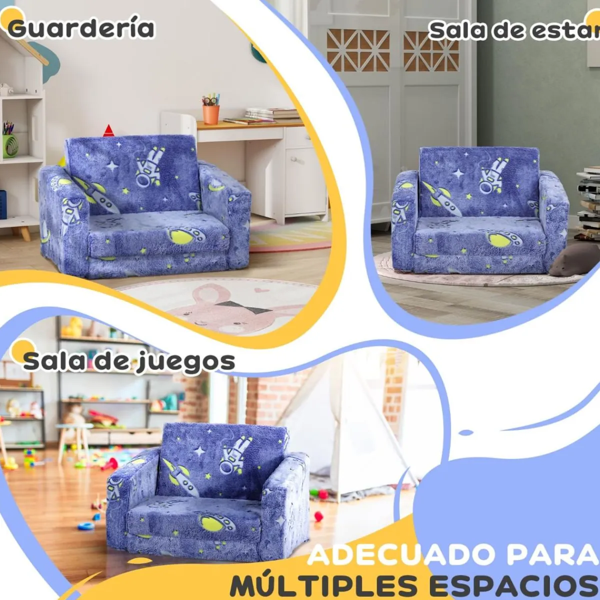 AIYAPLAY Estilo De Vida*Homcom - Sillón infantil Azul brilla en la oscuridad
