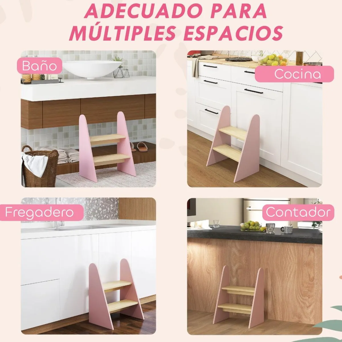 AIYAPLAY Estilo De Vida*Homcom - Taburete Escalera infantil madera Rosa