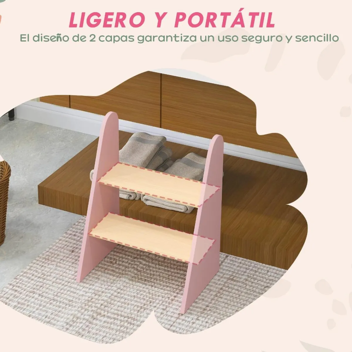 AIYAPLAY Estilo De Vida*Homcom - Taburete Escalera infantil madera Rosa