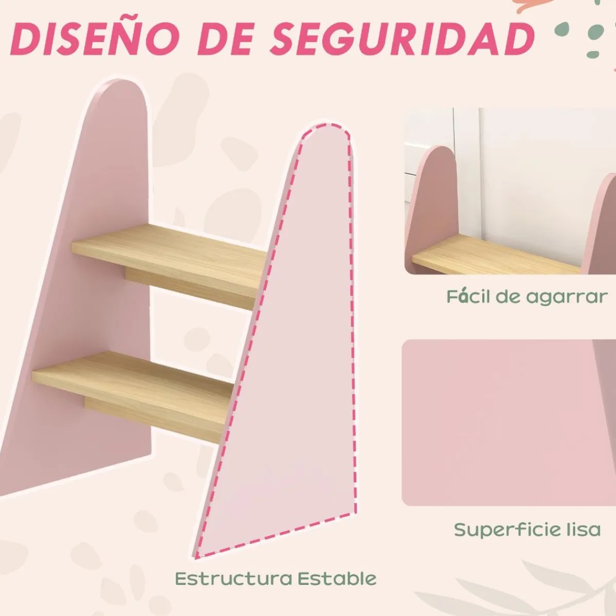 AIYAPLAY Estilo De Vida*Homcom - Taburete Escalera infantil madera Rosa