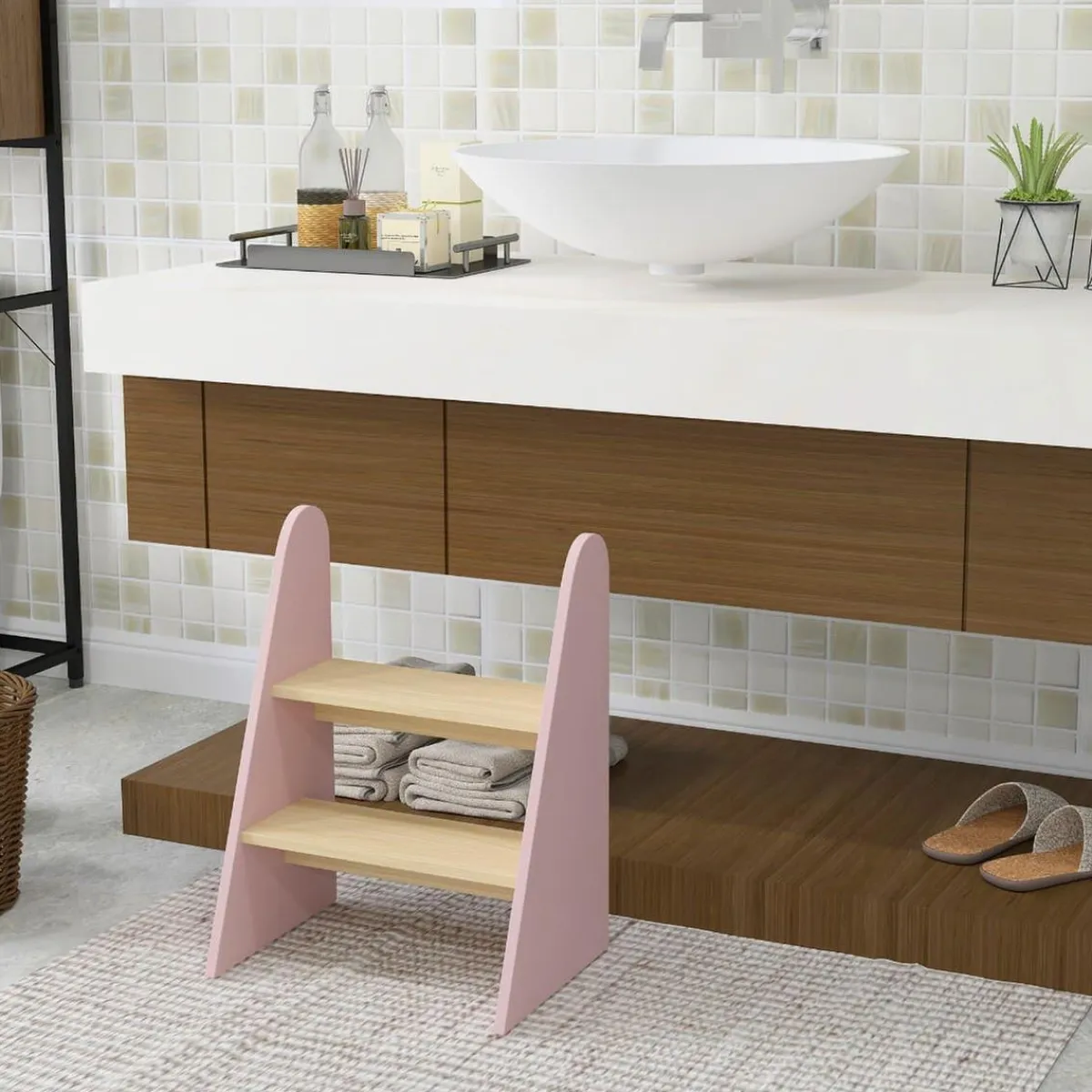 AIYAPLAY Estilo De Vida*Homcom - Taburete Escalera infantil madera Rosa