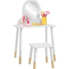 AIYAPLAY Muñecas*Homcom - Tocador básico con espejo y taburete madera Blanco